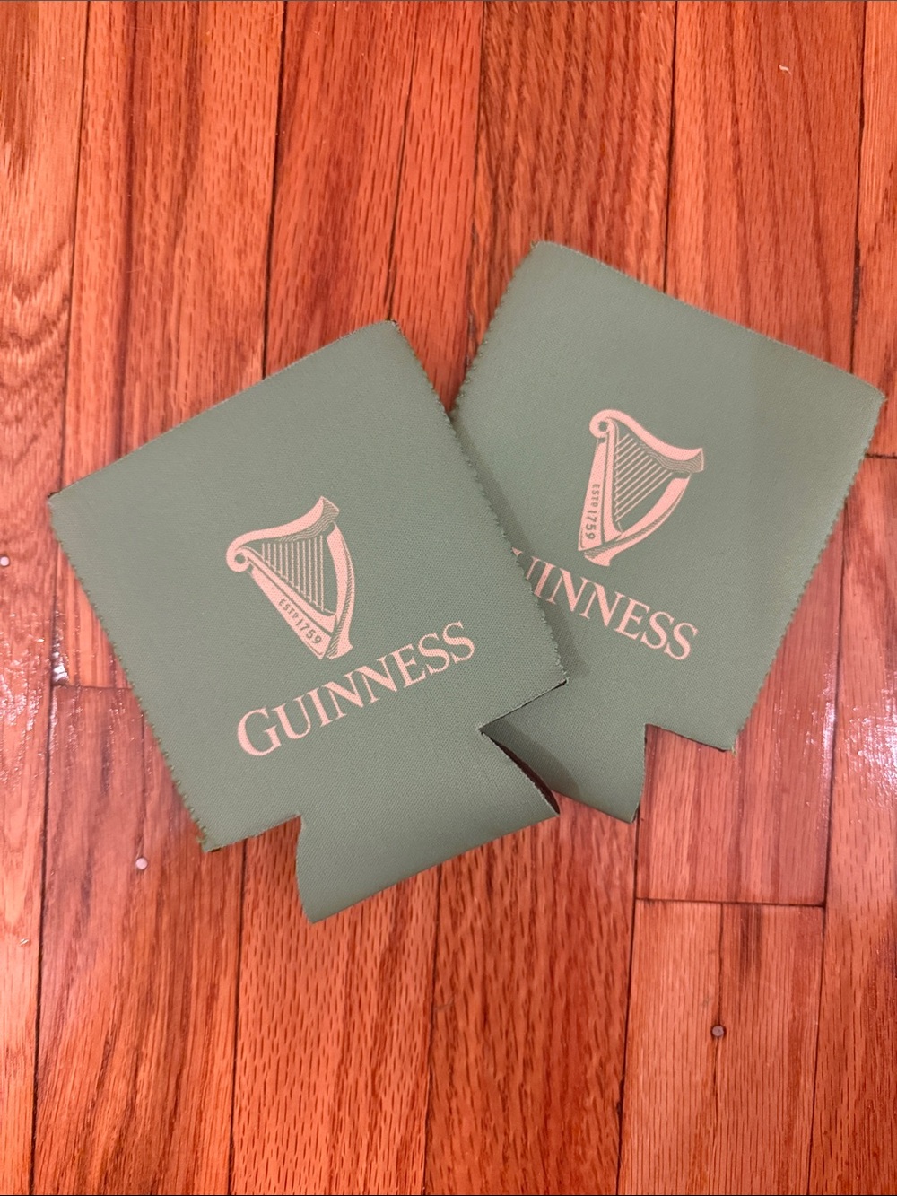 Guinness Green Neoprene Can Coolers with Gold Logo - Pair
